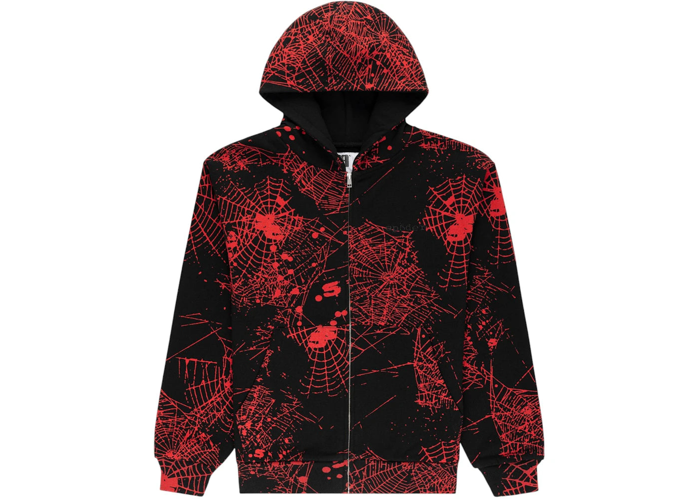 Sp5der Zip Up Hoodie "AOP Black/Red"