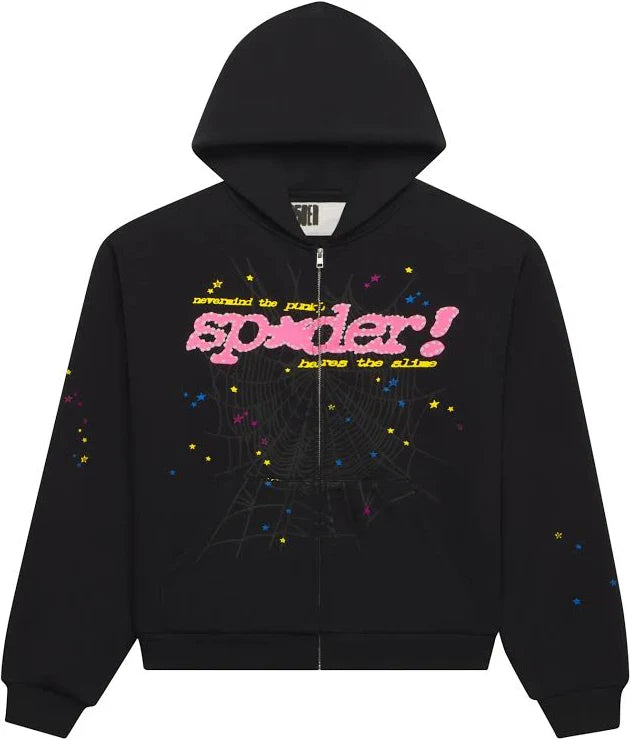 Sp5der "Punk Black" V2 Zip Up Hoodie