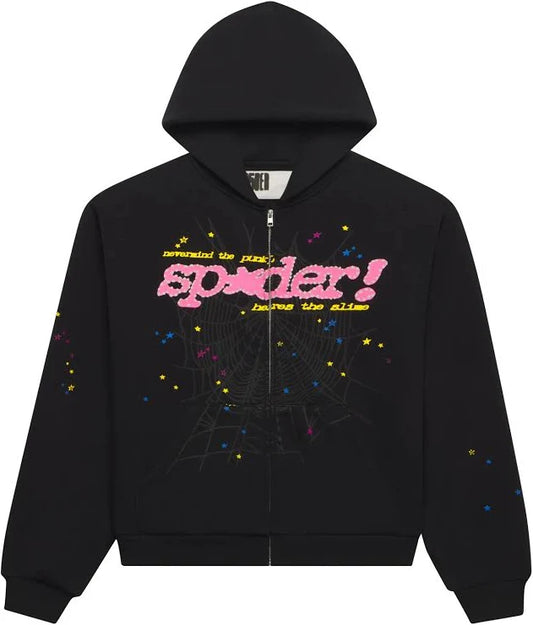 Sp5der "Punk Black" V2 Zip Up Hoodie